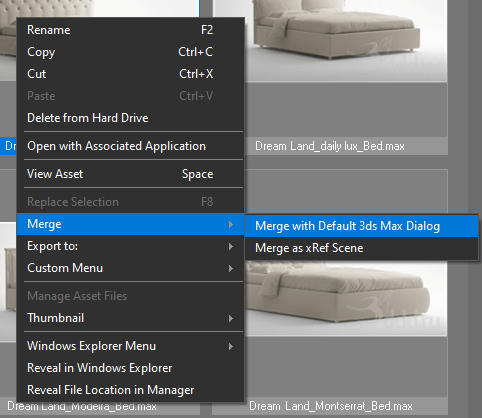 Merge with default 3Ds Max Dialog using Project Manager