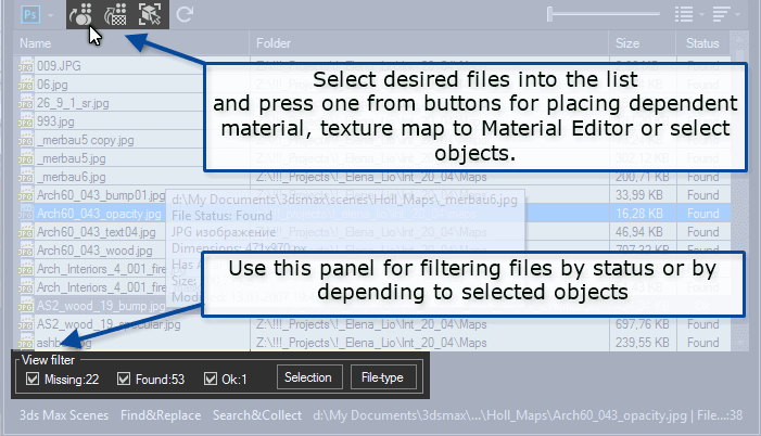 Find materials with missing files
