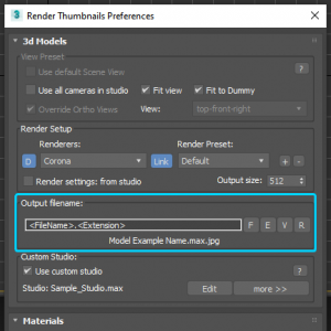 Specify output file names when rendering preview for 3d models