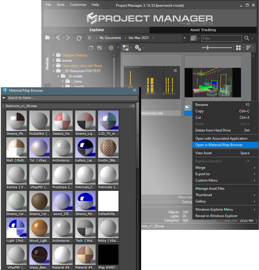Project Manager version 3.18.34 version Asset Browser Kstudio - 3ds Max Plugins