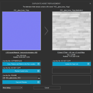 Collect Bitmaps - Duplicate Asset Replacement dialog