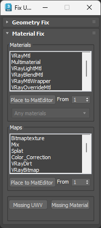 3ds Max script for fixing problems with objects and materials