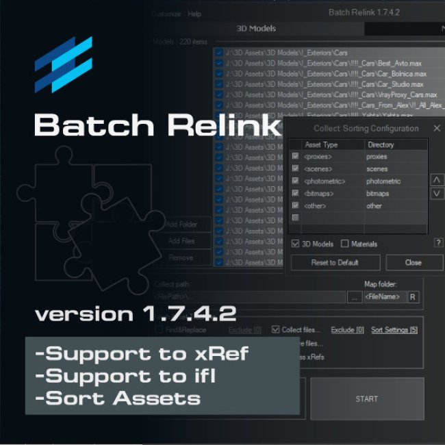 Batch Relink v.1.7.4.2 - Support to xRef files. Sort-Eclude assets by type