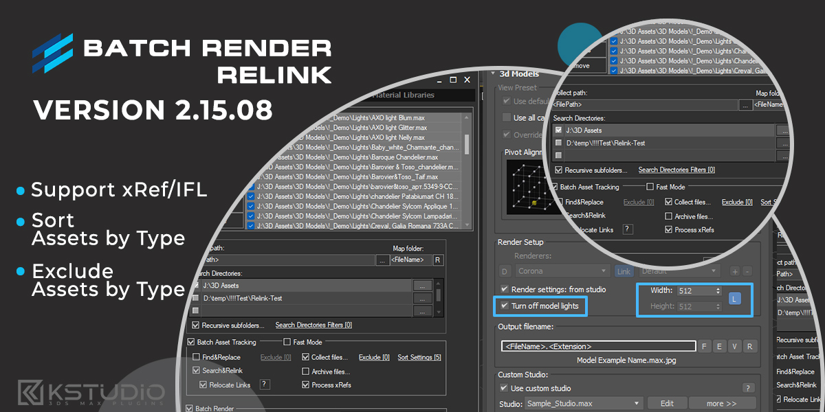 Batch Render&Relink v.2.15 - Support to xRef files. Sort-Eclude assets by type