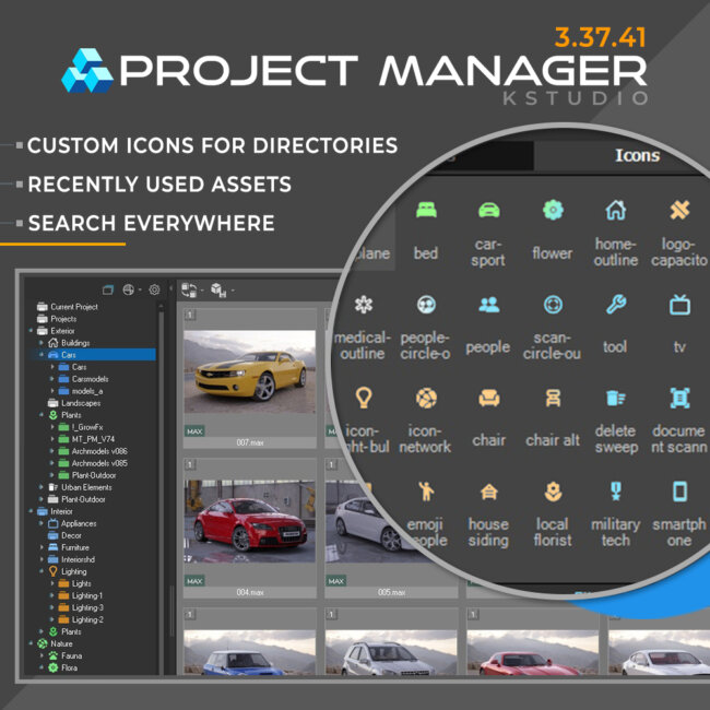 Project Manager 3.37.41 - Navigate and Organize 3D Assets - Custom Icons and Quick Access Recent Assets