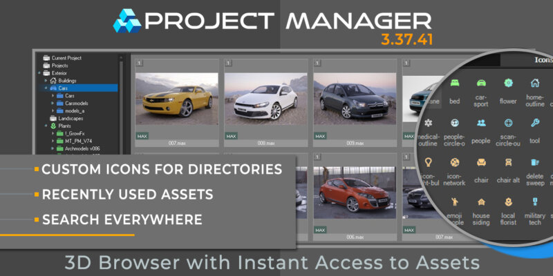 Project Manager 3.37.41 - Navigate and Organize 3D Assets - Custom Icons and Quick Access Recent Assets