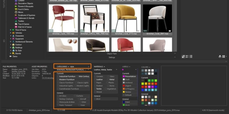Category filter in Project Manager 4 using the keyword "style," showing a list of available styles