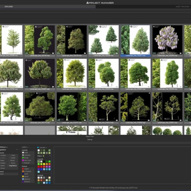 A tree model library automatically organised by AI classification in Project Manager 4