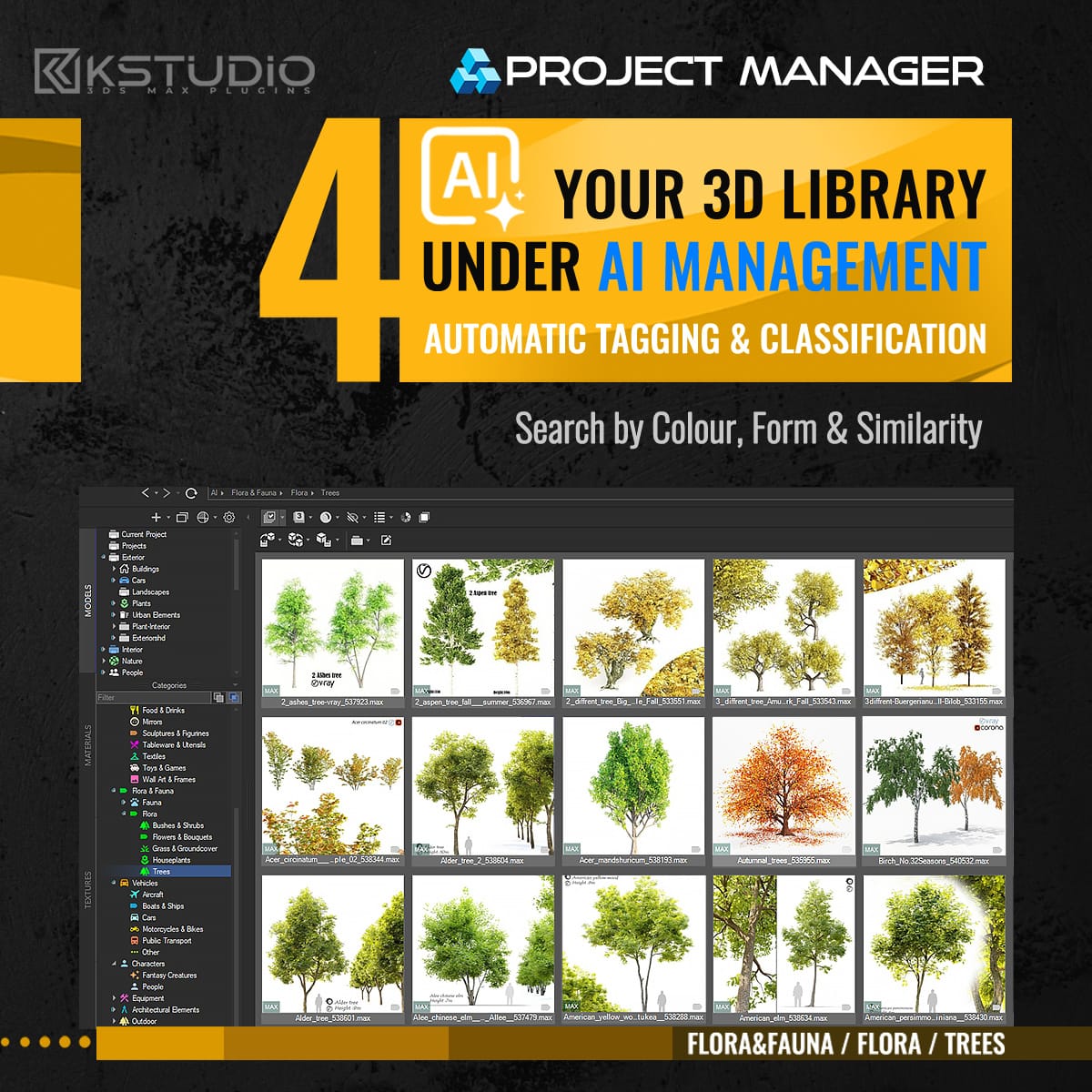 Project Manager 4 for 3ds Max — AI management of your 3D library with automatic tagging and classification