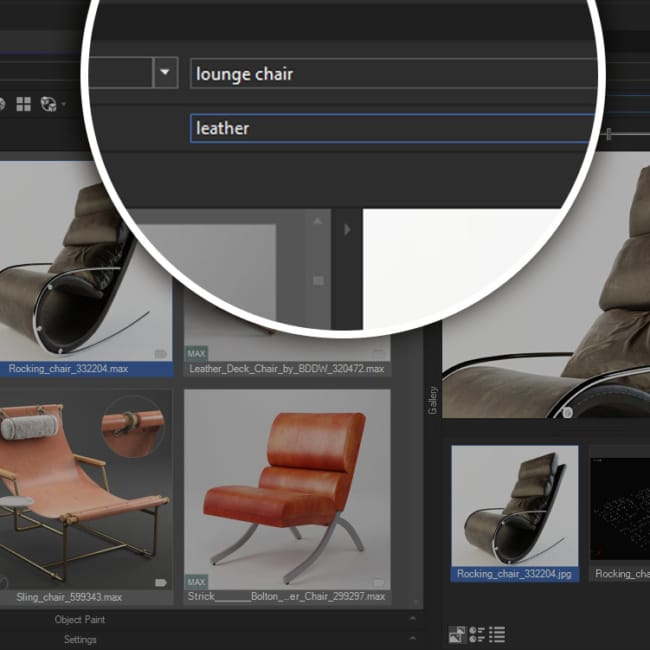 Finding 3ds Max models from a visual description using AI text search in Project Manager