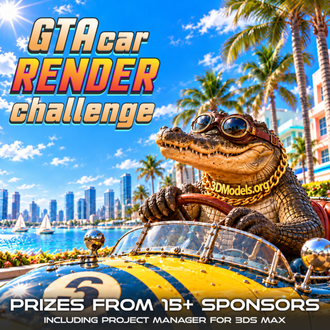 GTA Car Render Challenge — prizes from 15+ sponsors, including Project Manager for 3ds Max