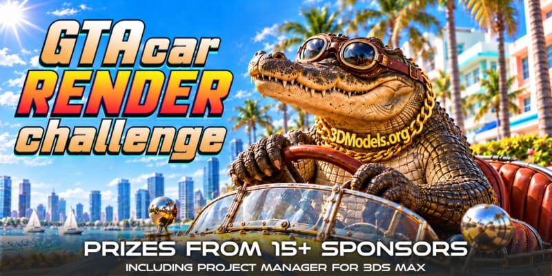 GTA Car Render Challenge — prizes from 15+ sponsors, including Project Manager for 3ds Max